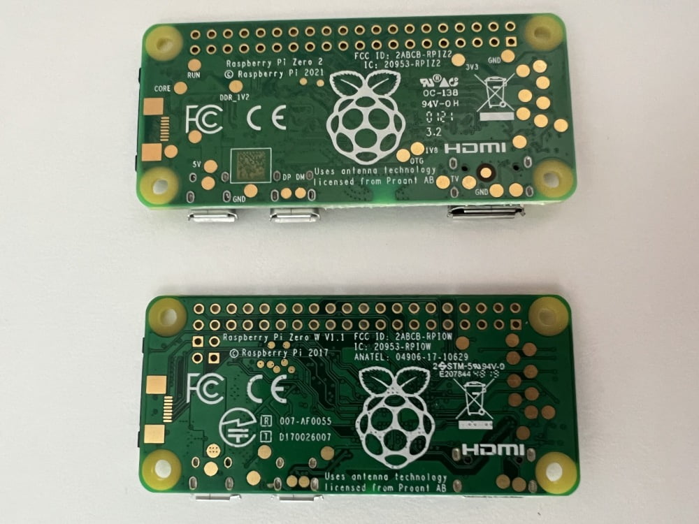 Raspberry Pi Zero W 2 (RP3A0-AU) vs Raspberry Pi Zero W - Back Comparison