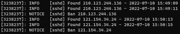 Fail2ban sshd log output
