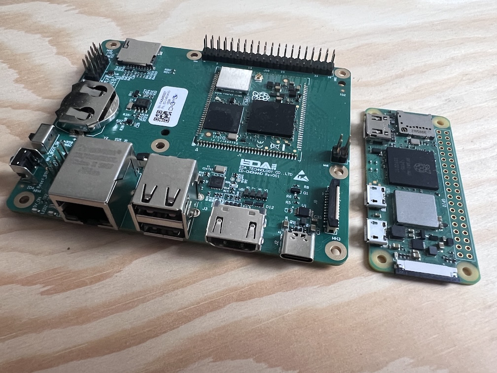EDATEC CM0NANO Carrier Board with Raspberry Pi Compute Module 0 - Side by side comparison with the Raspberry Pi Zero 2 W