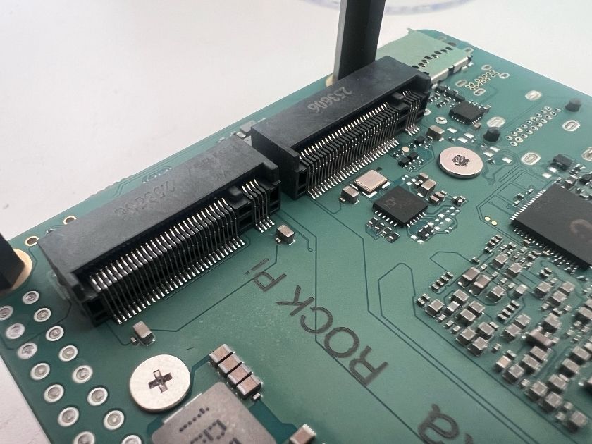 Radxa Dragon Q8B underside showing the 2 M.2 M-Key connectors